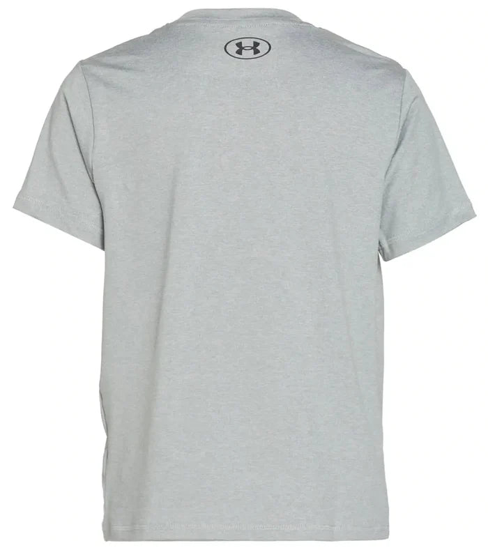 Back view of Under Armour boys Mod Gray surf shirt with short sleeves