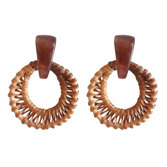 Brown Bali Button Statement Stud Earrings
