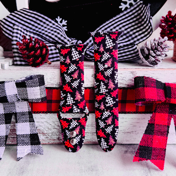 Buffalo Plaid & Pines Print Silicone Band For Apple Watch â Limited edition holiday pattern!