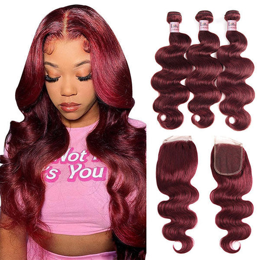 qvr burgundy human hair bundles with closure