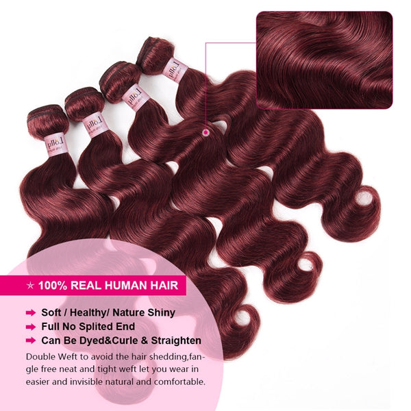 99j body wave human hair boundles with lace closure