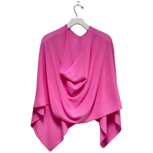 cashmere topper, flamingo cashmere wrap, pink cashmere poncho, cheerful cashmere accessory, luxury cashmere gift, cashmere travel wrap, versatile cashmere layer, bright pink cashmere