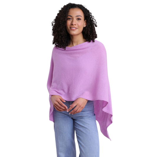 cashmere topper, orchid cashmere wrap, luxury cashmere poncho, cashmere gift idea, versatile cashmere layer, travel cashmere topper, soft cashmere sweater wrap, women’s cashmere accessory