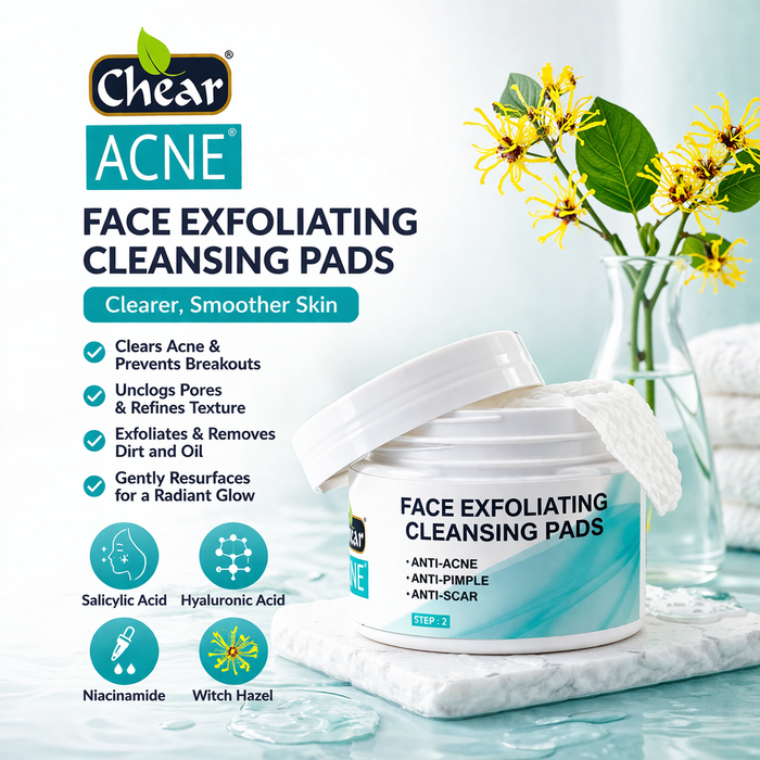 Chear Acne Exfoliating Cleansing Pads 55 Pads – Salicylic Acid, Niacinamide & Hyaluronic Acid Face Pads with Witch Hazel, Pore Clearing Disposable Wipes for Acne & Oily Skin