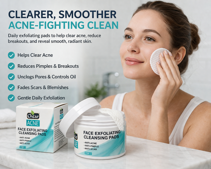 Chear Acne Exfoliating Cleansing Pads 55 Pads – Salicylic Acid, Niacinamide & Hyaluronic Acid Face Pads with Witch Hazel, Pore Clearing Disposable Wipes for Acne & Oily Skin