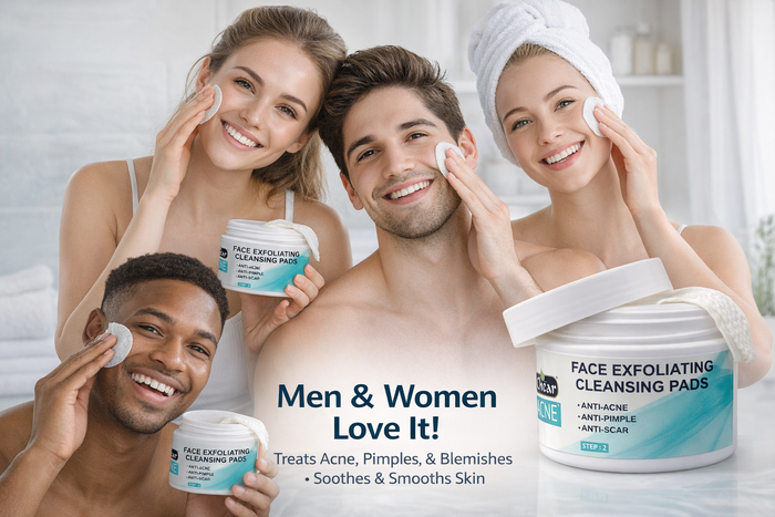 Chear Acne Exfoliating Cleansing Pads 55 Pads – Salicylic Acid, Niacinamide & Hyaluronic Acid Face Pads with Witch Hazel, Pore Clearing Disposable Wipes for Acne & Oily Skin