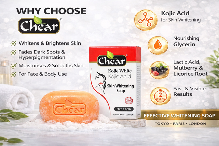 Chear Kojic Acid Brightening Soap 150g – Dark Spot Remover with Lactic Acid, Mulberry & Licorice Root | Even Skin Tone UK