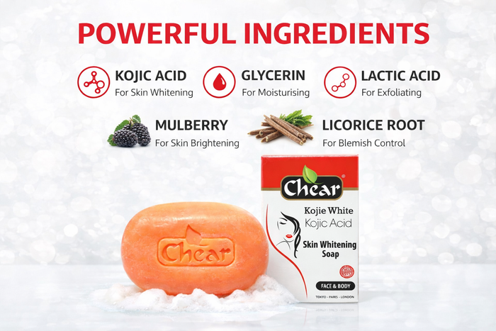 Chear Kojic Acid Brightening Soap 150g – Dark Spot Remover with Lactic Acid, Mulberry & Licorice Root | Even Skin Tone UK