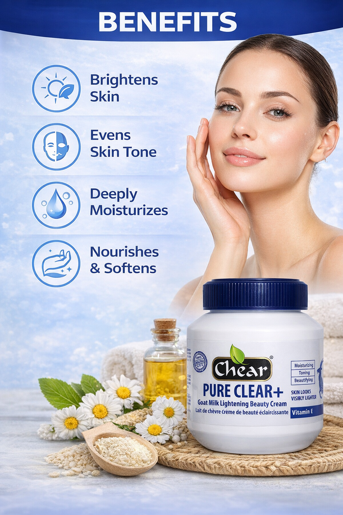 Chear Pure Clear Goat Milk Brightening Cream 500ml | Kojic Acid, Vitamin C, Licorice Root & Vitamin E for Dark Spots, Even Skin Tone & Deep Hydration