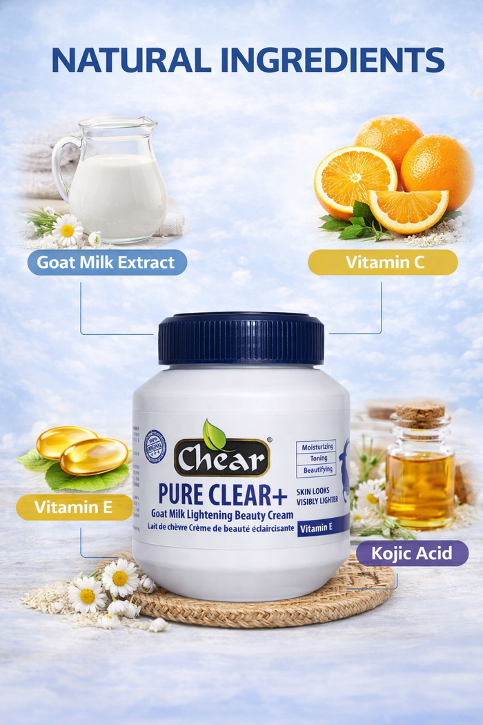 Chear Pure Clear Goat Milk Brightening Cream 500ml | Kojic Acid, Vitamin C, Licorice Root & Vitamin E for Dark Spots, Even Skin Tone & Deep Hydration