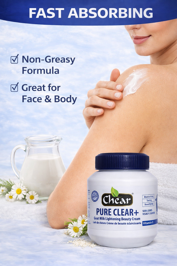 Chear Pure Clear Goat Milk Brightening Cream 500ml | Kojic Acid, Vitamin C, Licorice Root & Vitamin E for Dark Spots, Even Skin Tone & Deep Hydration
