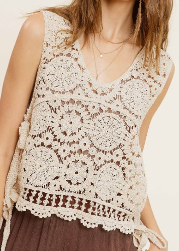 Chic Crochet Vest with Side Tie Detail