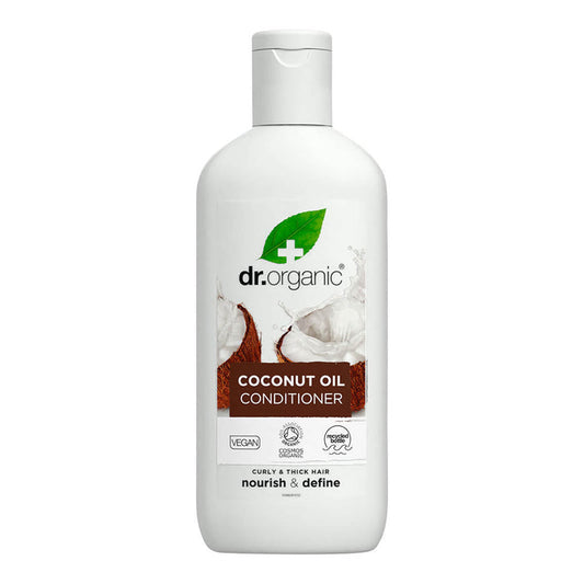 265ml bottle Dr. Organic Virgin Coconut Oil Conditioner, moisturises and nourishes hair.