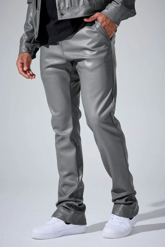 JORDAN CRAIG  VEGAN LEATHER STACKED PANT - 8560L - CHARCOAL