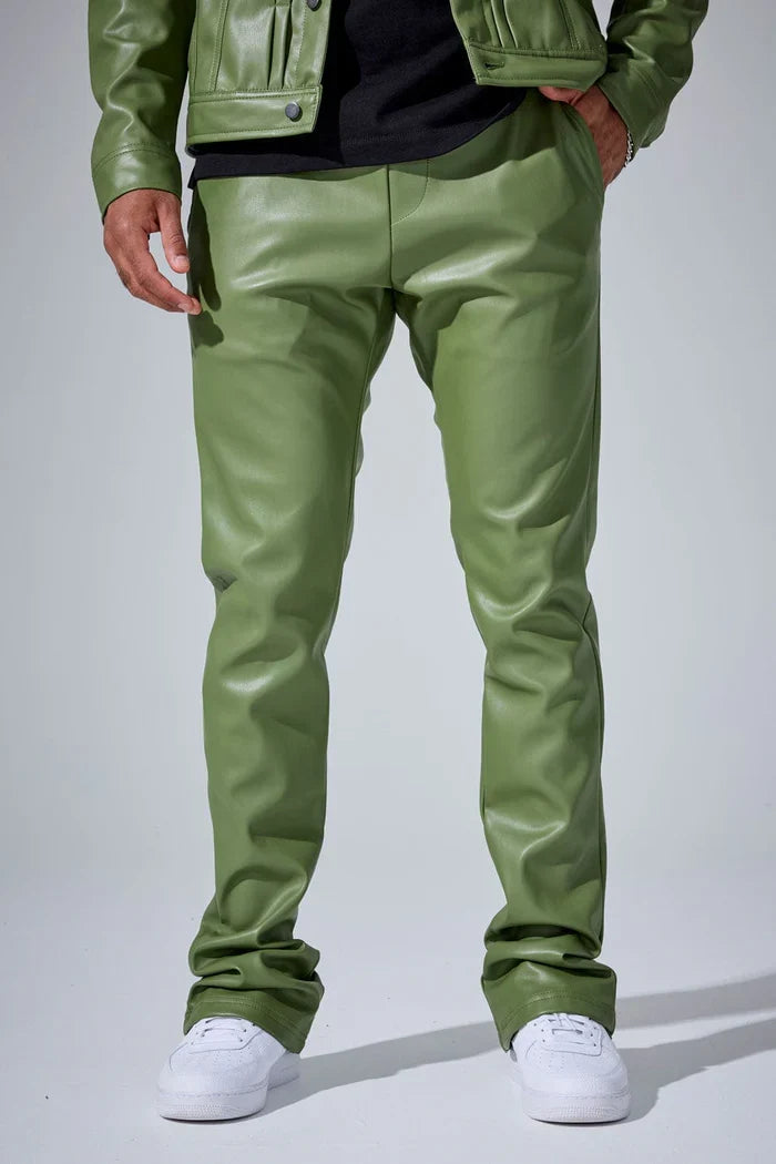 JORDAN CRAIG  VEGAN LEATHER STACKED PANT - 8560L - SAGE