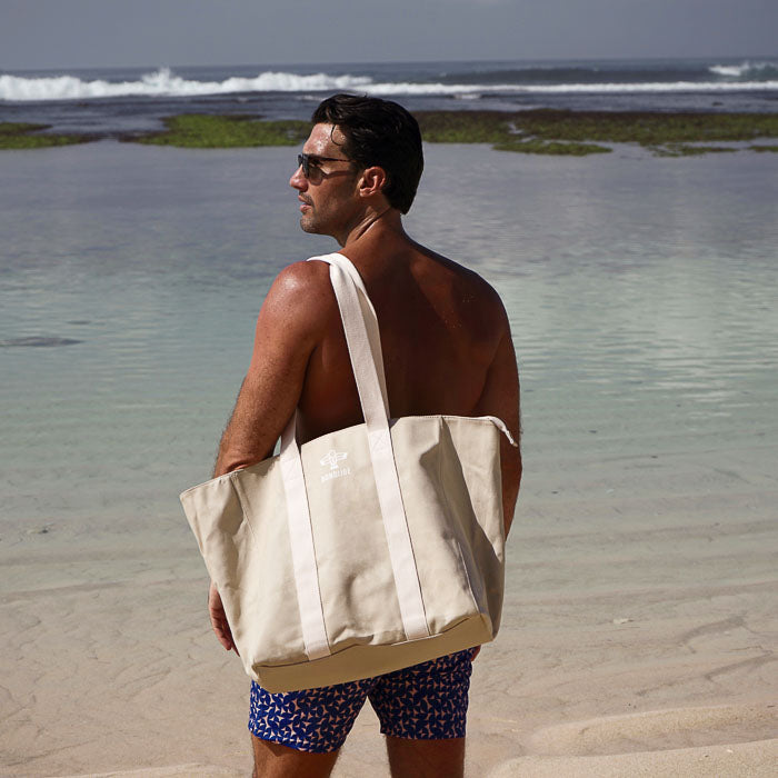 Cream Large Canvas Beach Bag