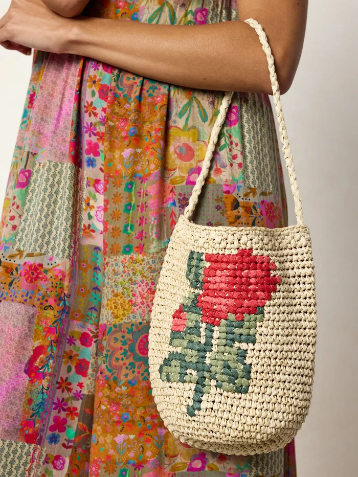 Cross Stitch Straw Bag-view 1