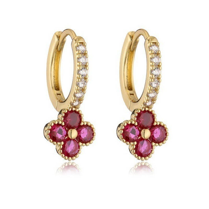 Dainty Clover Crystal Huggie Hoop Earrings