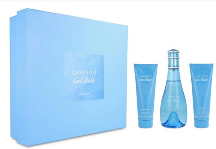 Davidoff Cool Water for Woman 3-Piece Gift Set – 3.4 oz EDT, 2.5 oz Body Lotion, 2.5 oz Shower Gel