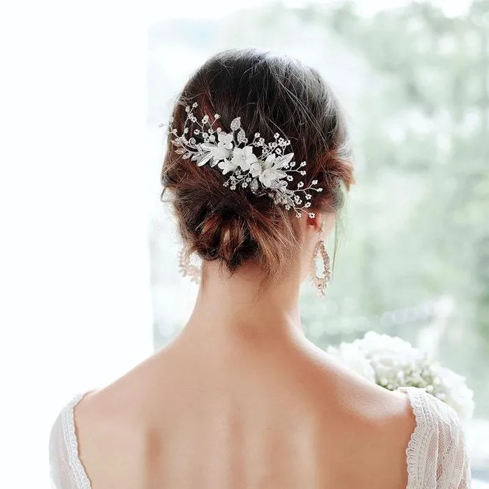 Wedding Hair Accessories - Ceramic Flowers Bridal Hair Comb - Available in Silver, Rose Gold and Yellow Gold