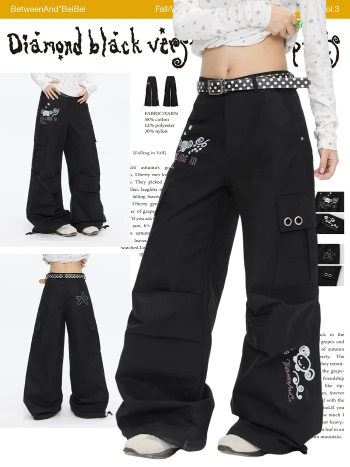 Diamond black versatile cargo pants
