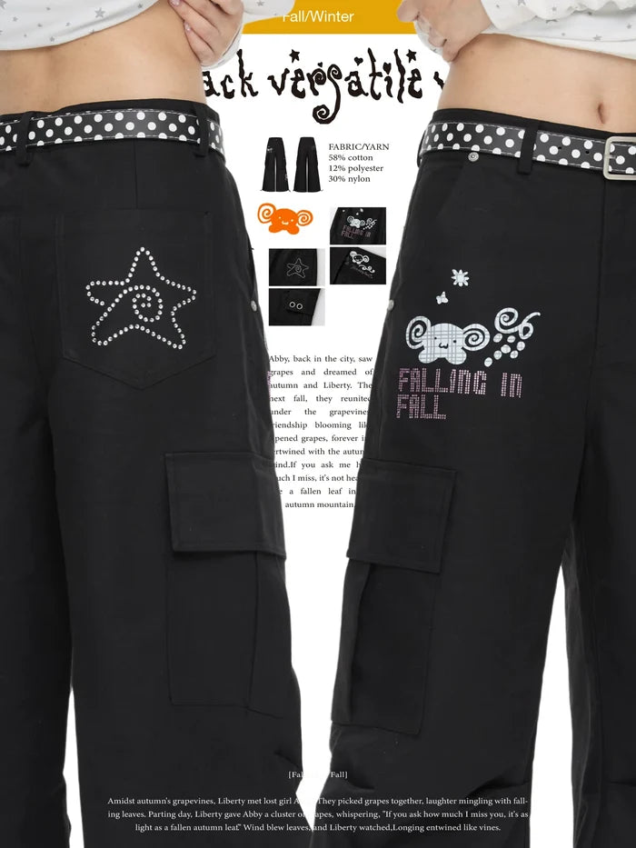 Diamond black versatile cargo pants