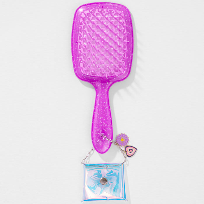 Drama Detangle Hair Brush with Removable Charm Chain & Free Pouch - Purple