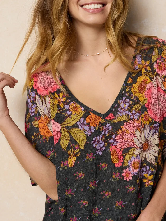 Easy V-Neck Top - English Garden Charcoal-view 2