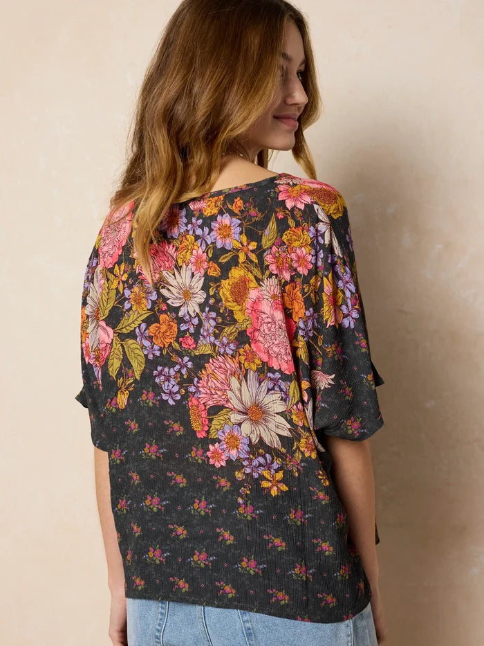Easy V-Neck Top - English Garden Charcoal-view 3