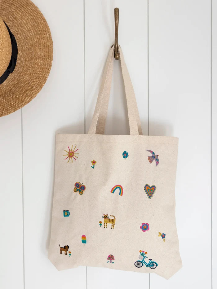 Embroidered Canvas Tote Bag - Fave Little Things-view 1