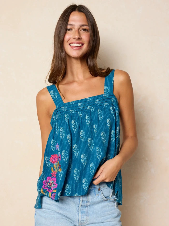 Embroidered Kate Top - Block Stamp Indigo-view 2
