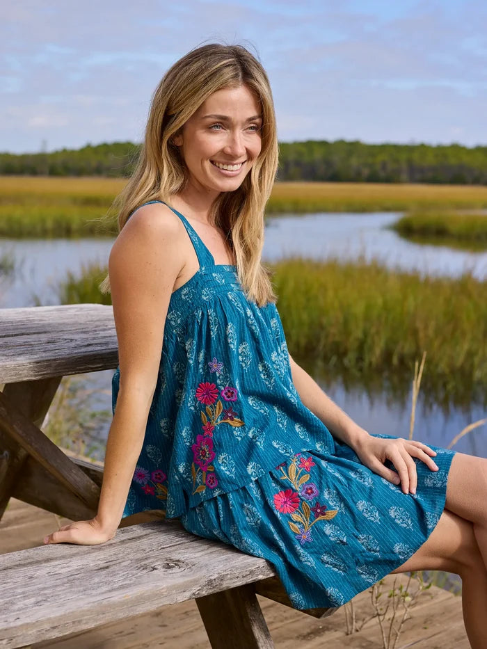 Embroidered Kate Top - Block Stamp Indigo-view 3