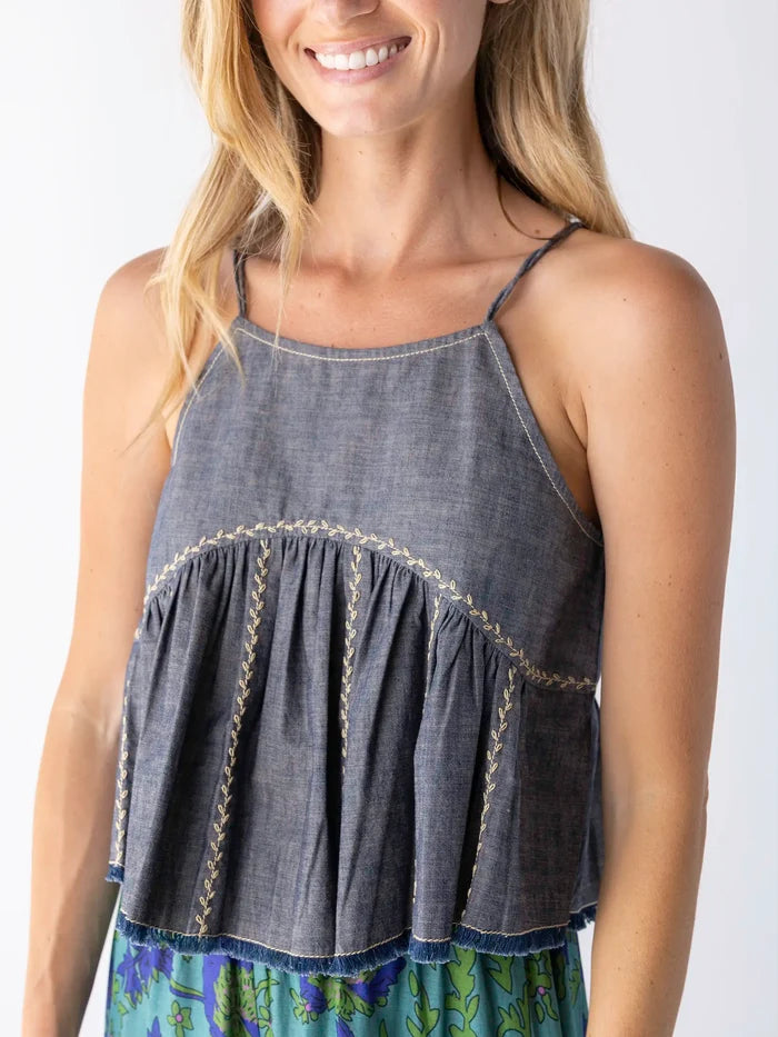 Erin Embroidered Cotton Top - Navy-view 3