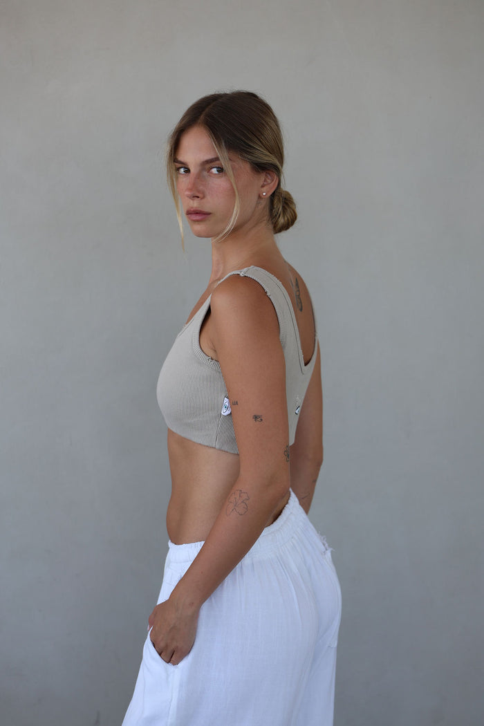 Essential Ribbed Crop Top -  Light Olive