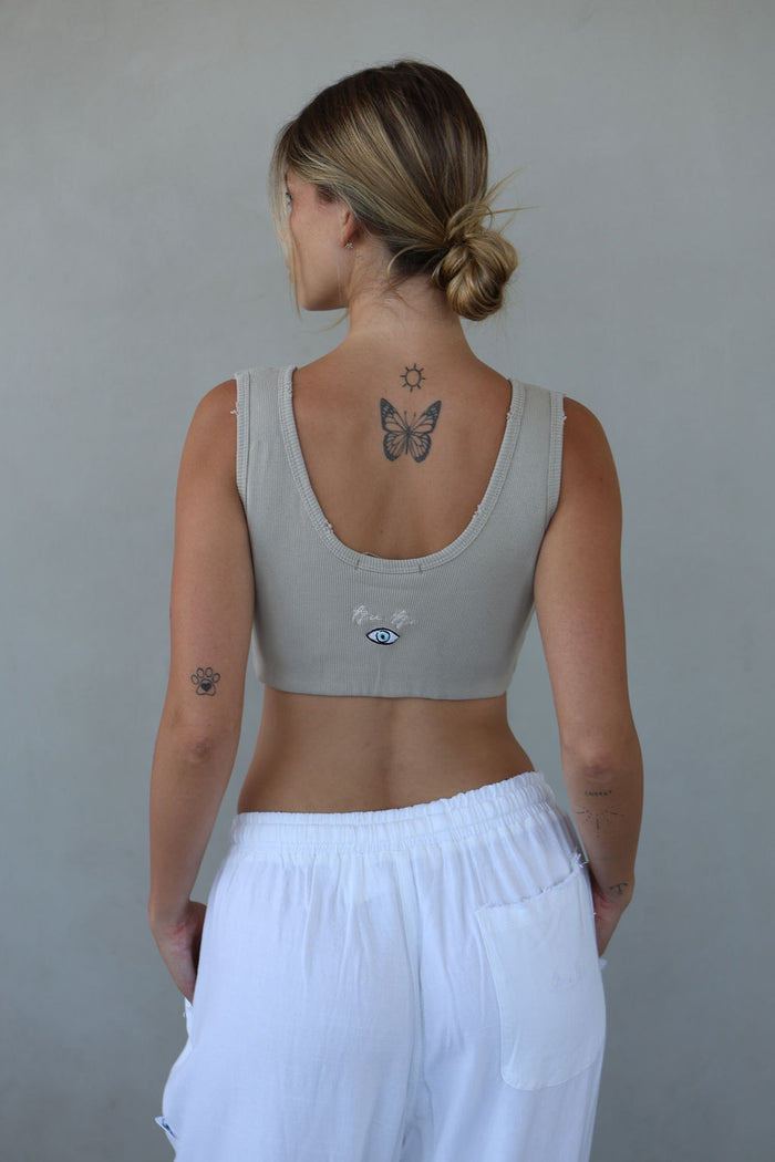 Essential Ribbed Crop Top -  Light Olive