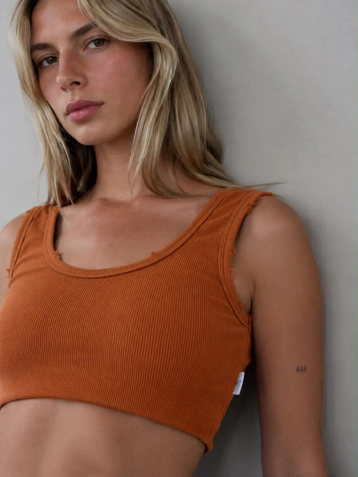 Essential Ribbed Crop Top - Orange