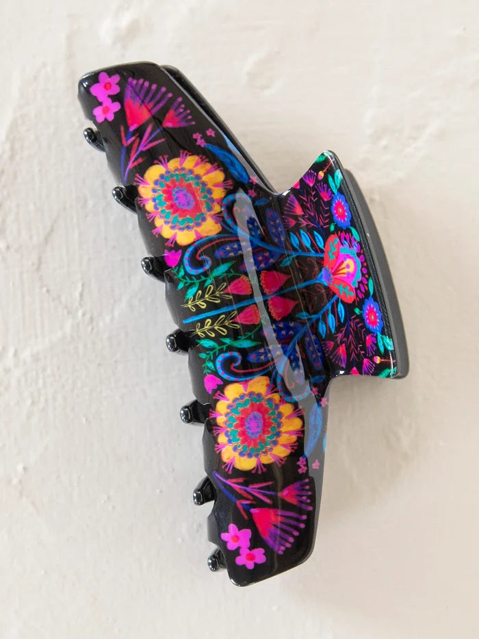 Everyday Hair Claw - Black Folk Flower-view 1