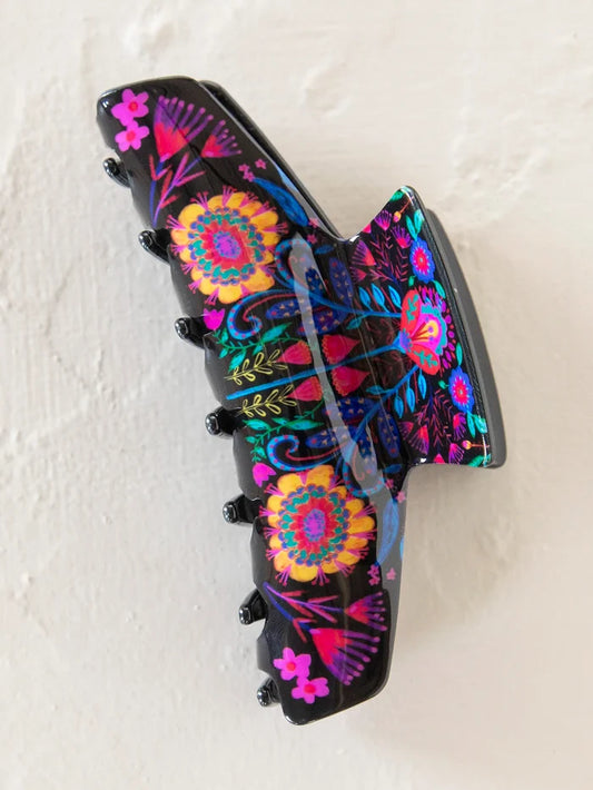 Everyday Hair Claw - Black Folk Flower-view 1