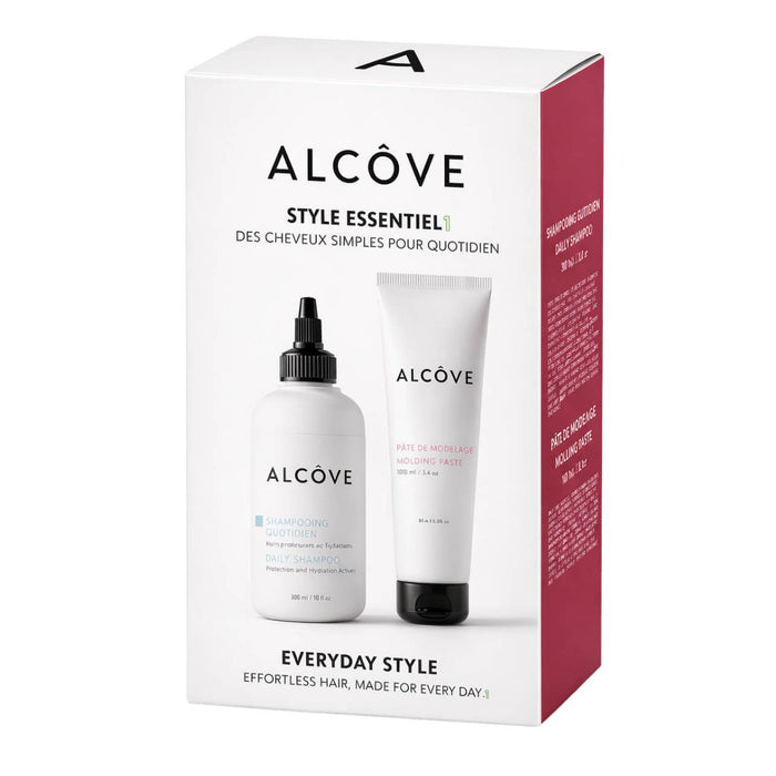 Image showing the Alcove Hair Everyday Style Hair Kit including a daily shampoo and molding paste