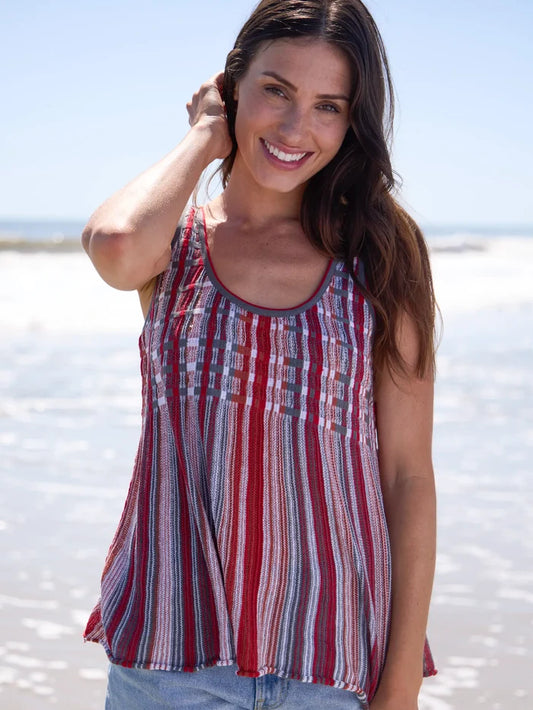 Evie Cotton Sweater Tank - Red Stripes-view 1