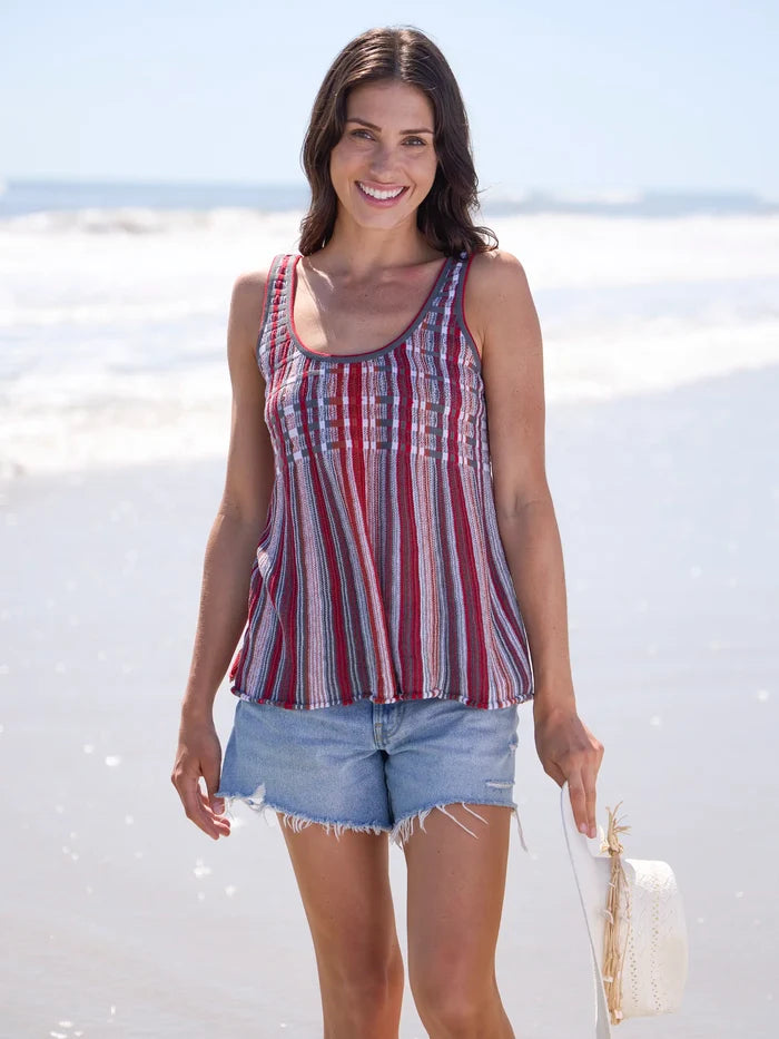 Evie Cotton Sweater Tank - Red Stripes-view 3