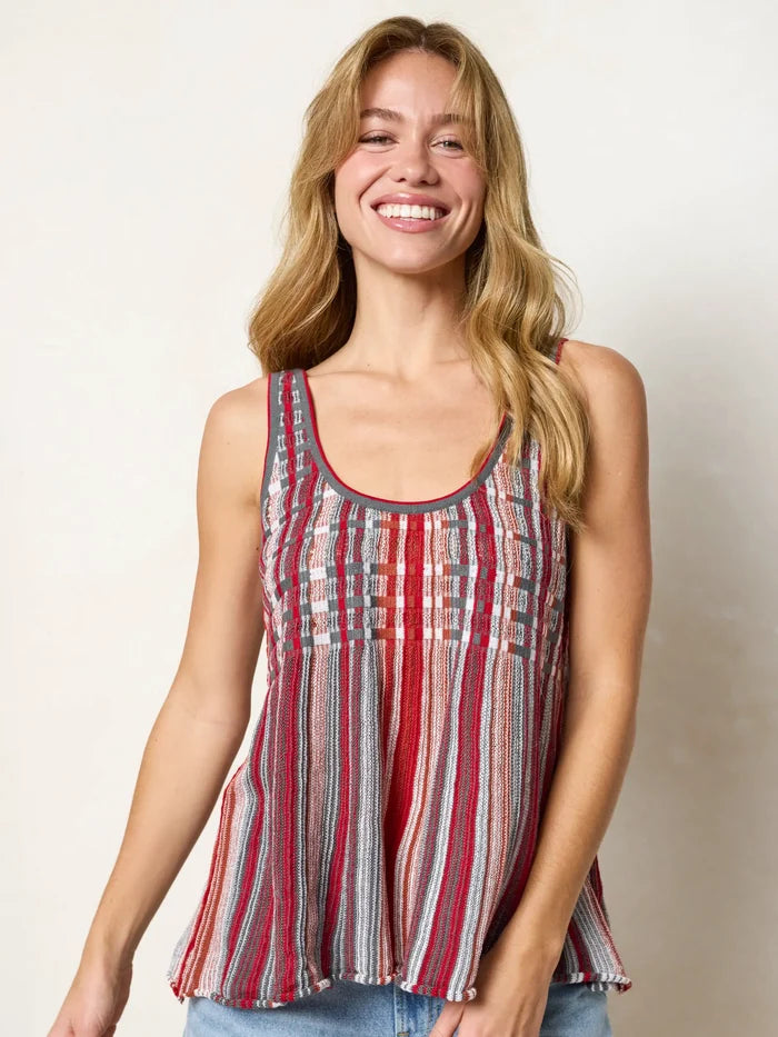 Evie Cotton Sweater Tank - Red Stripes-view 5