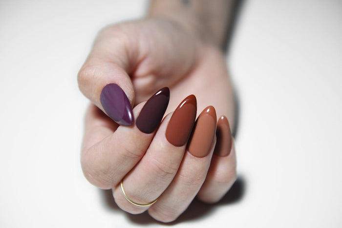 Fall Ombre Matte French Press-On Nails – Pumpkin, Brown, Cinnamon & Purple Tones | Handmade Reusable Seasonal Nail Set