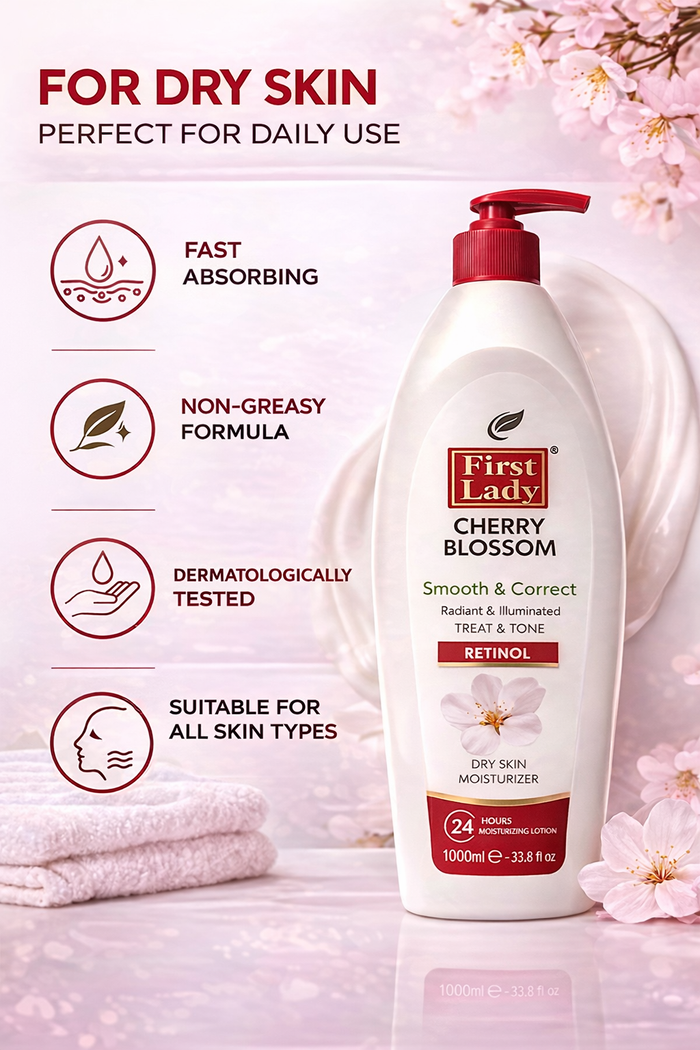 First Lady Cherry Blossom Moisturising Lotion 1000ml 🌸✨ | Retinol Body Lotion | Smooth, Hydrated & Radiant Skin | Pump Dispenser