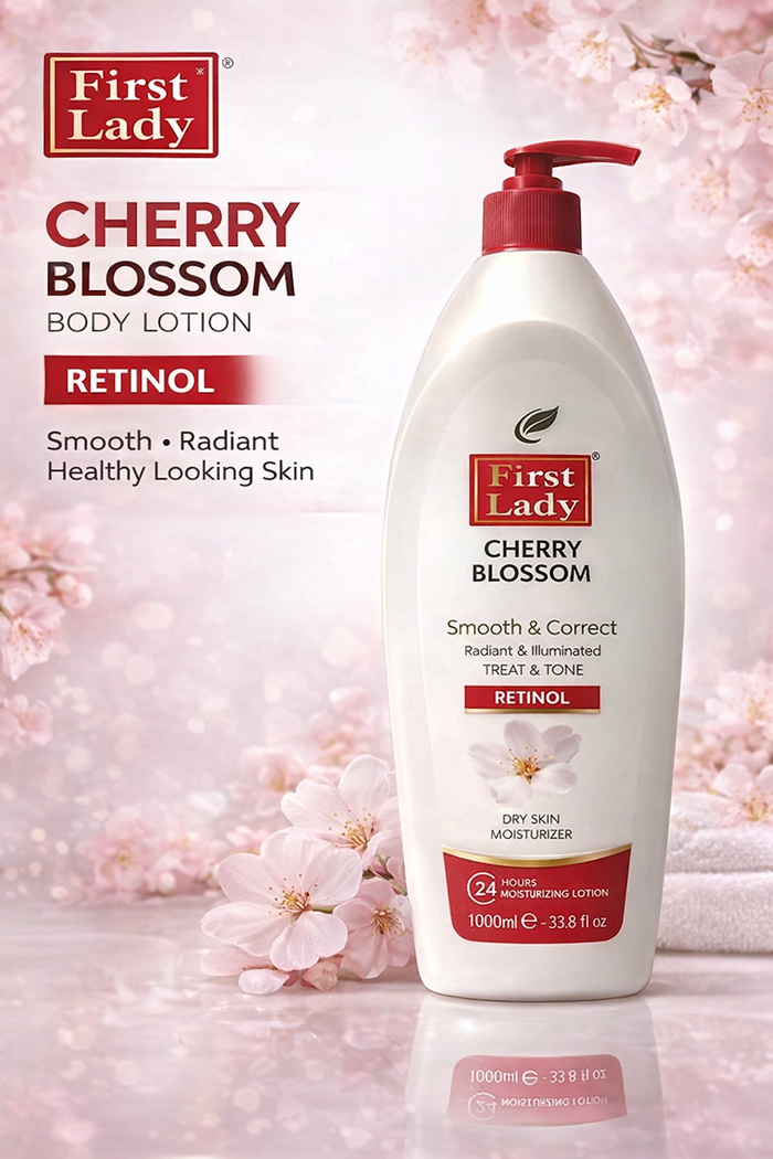 First Lady Cherry Blossom Moisturising Lotion 1000ml 🌸✨ | Retinol Body Lotion | Smooth, Hydrated & Radiant Skin | Pump Dispenser