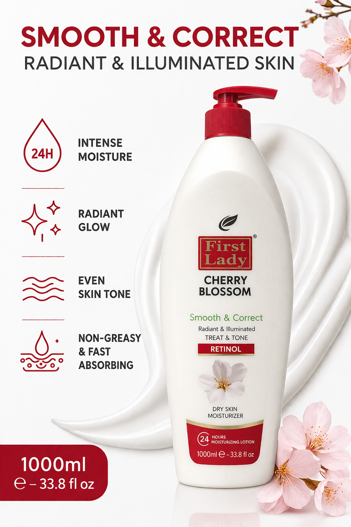 First Lady Cherry Blossom Moisturising Lotion 1000ml 🌸✨ | Retinol Body Lotion | Smooth, Hydrated & Radiant Skin | Pump Dispenser