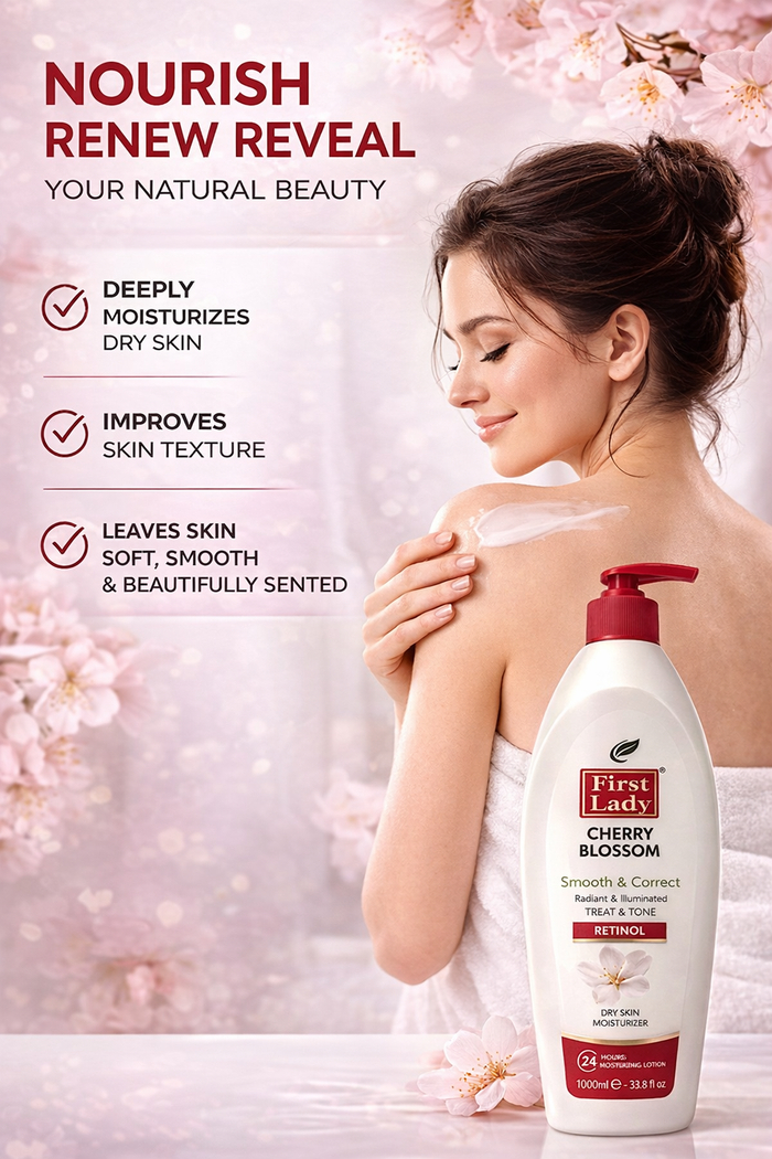 First Lady Cherry Blossom Moisturising Lotion 1000ml 🌸✨ | Retinol Body Lotion | Smooth, Hydrated & Radiant Skin | Pump Dispenser
