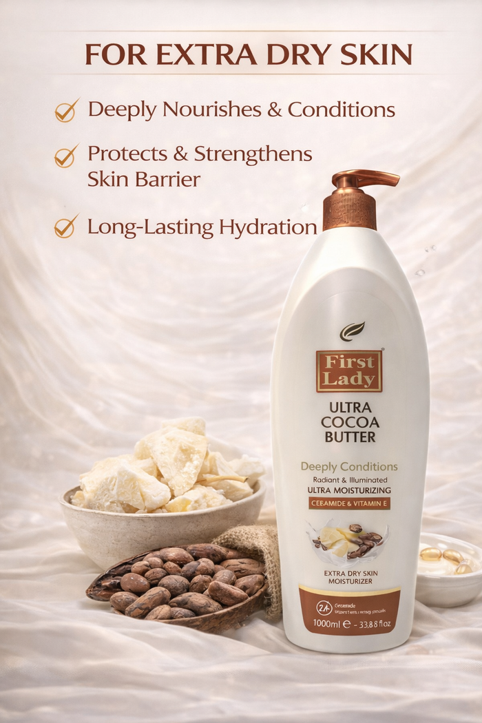 First Lady Cocoa Butter Moisturising Lotion 1000ml 🧴✨ | Vitamin E + Ceramide Body Lotion | Deep Hydration for Dry Skin | Pump Dispenser