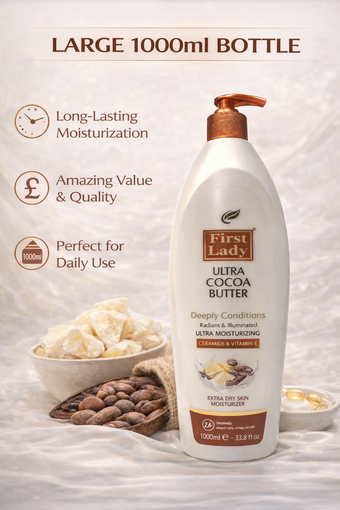 First Lady Cocoa Butter Moisturising Lotion 1000ml 🧴✨ | Vitamin E + Ceramide Body Lotion | Deep Hydration for Dry Skin | Pump Dispenser