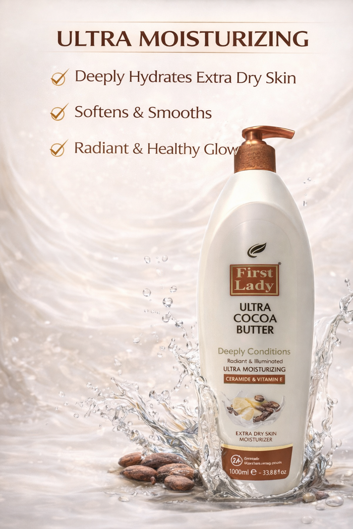 First Lady Cocoa Butter Moisturising Lotion 1000ml 🧴✨ | Vitamin E + Ceramide Body Lotion | Deep Hydration for Dry Skin | Pump Dispenser